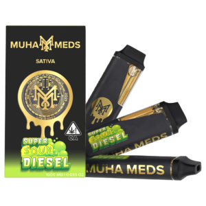 A vibrant vape pen filled with 2 grams of premium cannabis oil, inspired by the potent Super Sour Diesel strain.